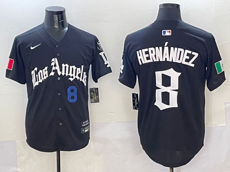 Men Los Angeles Dodgers #8 Hernandez Black Five generations Joint Name 2025 Nike MLB Jersey style 2